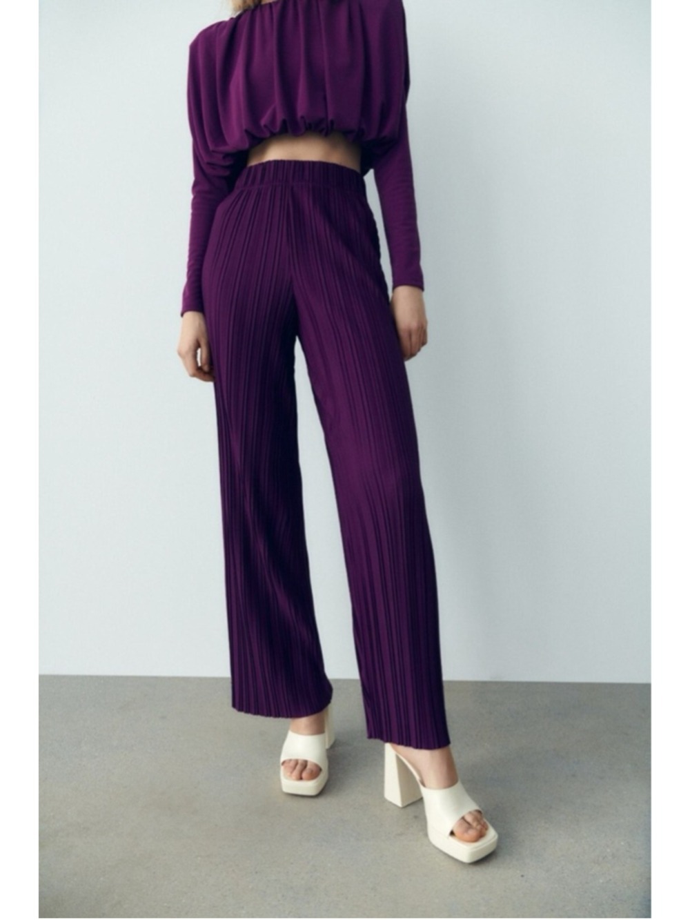 Women's ZARA Purple Pleated Wide Leg Pants S
